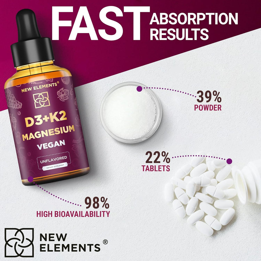 Vitamin D3 + K2 with Magnesium – High Potency 10,000 IU Drops | MK-7 K2 200 mcg, Magnesium Glycinate, MCT Oil (Unflavored, 2 fl oz)