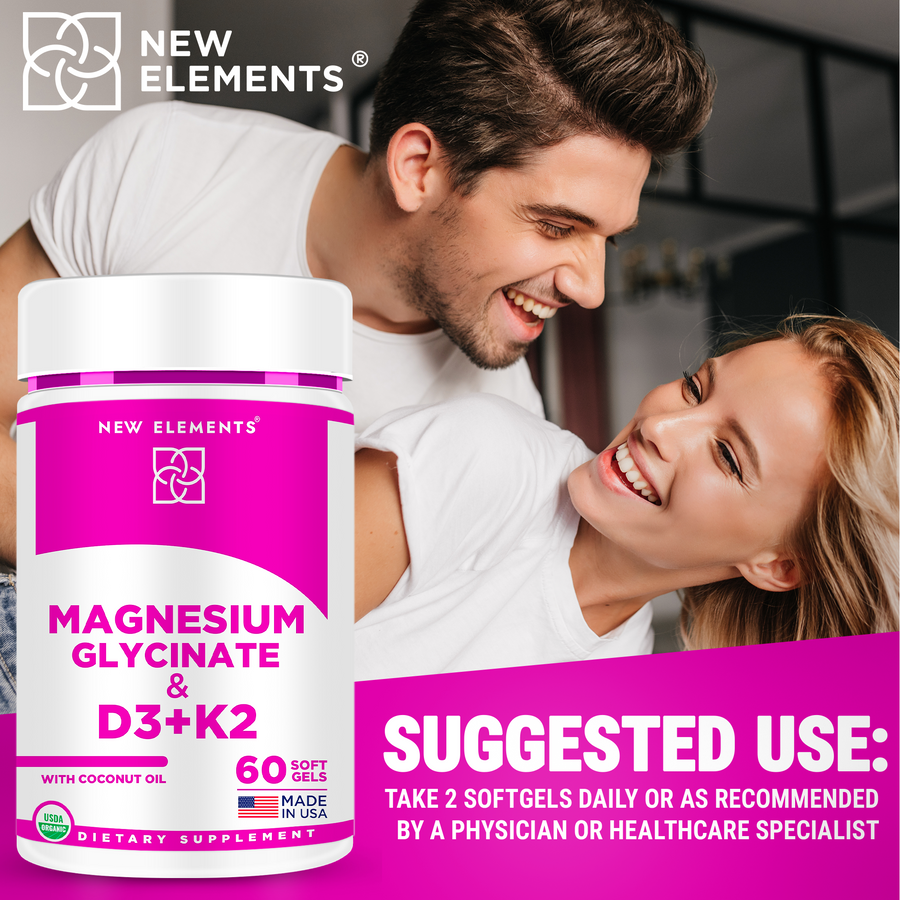 Magnesium Glycinate with Vitamin D3 (10,000 IU) & K2 (200 mcg) β Bone, Heart & Relaxation Support | Softgels with Coconut Oil (60 Count)