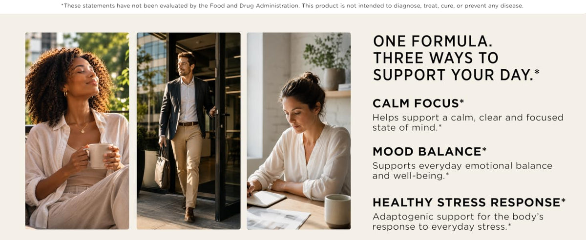 New Elements Ashwagandha Supplements 600mg per Serving with Saffron, Rhodiola Rosea, L-Theanine & Magnesium Glycinate, 5-in-1 Stress Support, Calm Focus & Mood Balance, 60 Vegan Capsules — Amazon A+ banner 3
