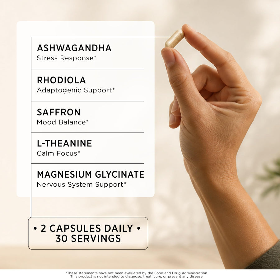 New Elements Ashwagandha Supplements 600mg per Serving with Saffron, Rhodiola Rosea, L-Theanine & Magnesium Glycinate, 5-in-1 Stress Support, Calm Focus & Mood Balance, 60 Vegan Capsules — Amazon gallery image 6