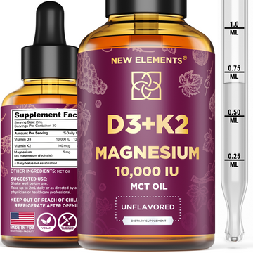 New Elements Liquid Vitamin D3+K2 Drops with Magnesium