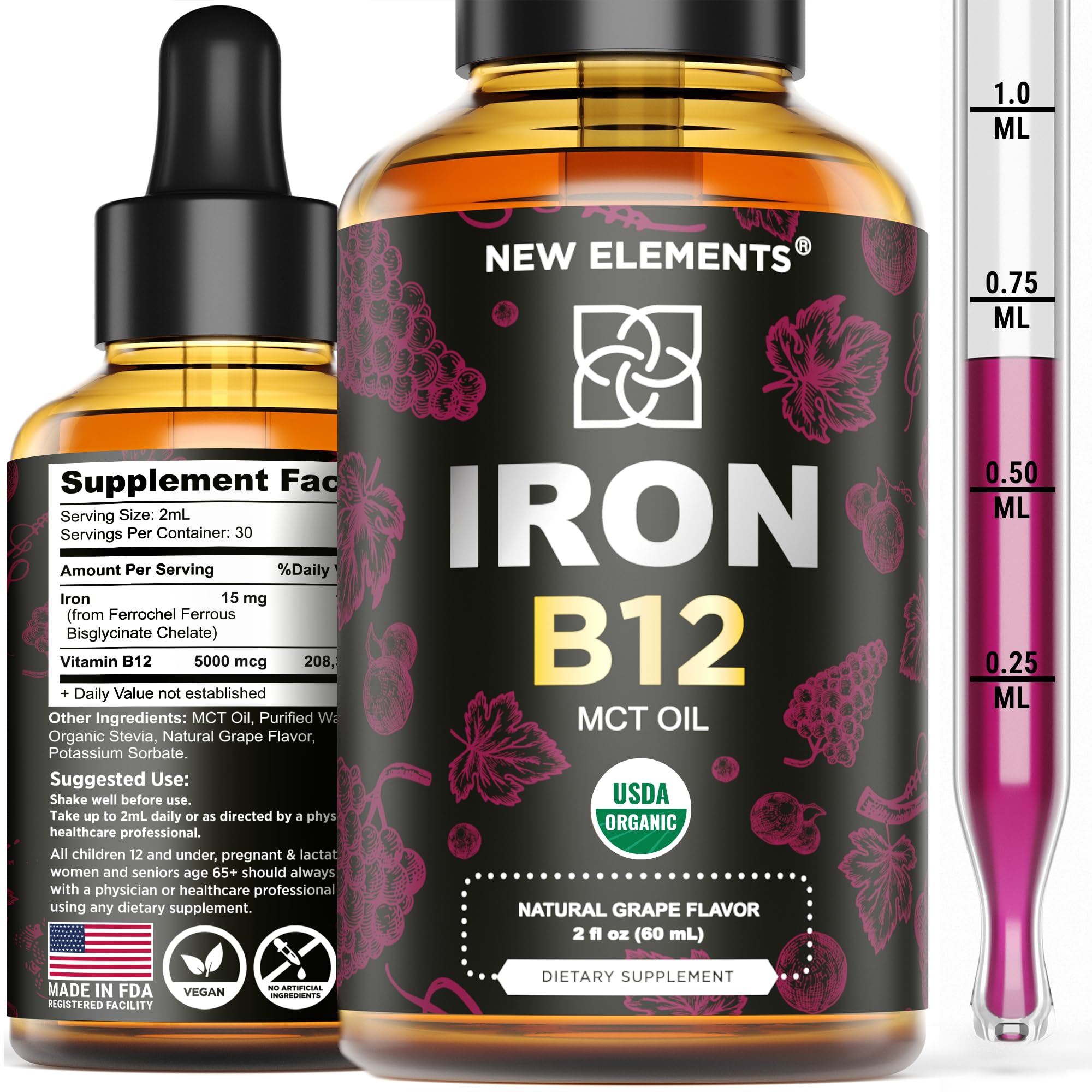 Iron B12 Supplement - The Best Liquid Iron B12 Drops With MCT Oil