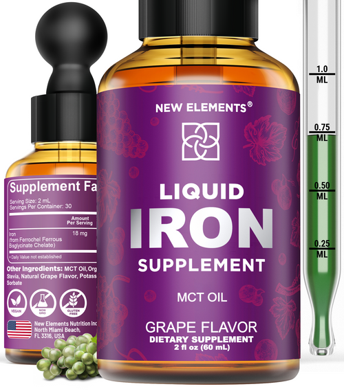 Liquid Iron Supplement with MCT Oil – Gentle Iron Drops for Women & Men | Grape Flavor, Fast Absorption, Blood & Immune Support (2 fl oz)