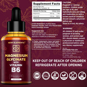 Magnesium Glycinate with Vitamin B6 – Liquid Drops 500 mg + 100 mg | Stress Relief, Sleep & Relaxation, Muscle & Heart Support (2 fl oz)