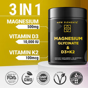 Magnesium Glycinate Gummies with Vitamin D3 (10,000 IU) & K2 – Bone, Heart & Relaxation Support | Vegan Pineapple Flavor (60 Gummies)