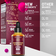 Magnesium Glycinate with Vitamin B6 – Liquid Drops 500 mg + 100 mg | Stress Relief, Sleep & Relaxation, Muscle & Heart Support (2 fl oz)