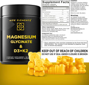 Magnesium Glycinate Gummies with Vitamin D3 (10,000 IU) & K2 – Bone, Heart & Relaxation Support | Vegan Pineapple Flavor (60 Gummies)