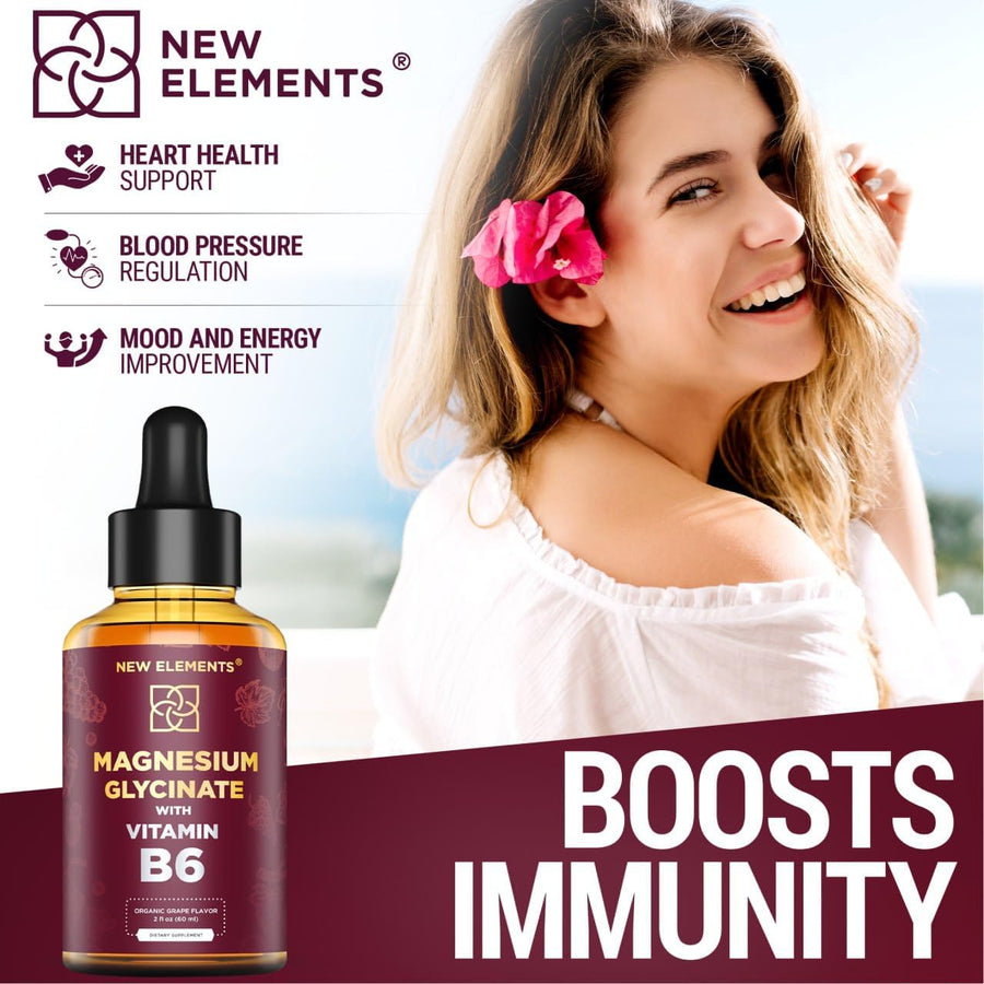 Magnesium Glycinate with Vitamin B6 – Liquid Drops 500 mg + 100 mg | Stress Relief, Sleep & Relaxation, Muscle & Heart Support (2 fl oz)