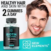 Biotin & Collagen Gummies – Hair, Skin & Nails Support | 10,000 mcg Biotin + 50,000 mcg Collagen Peptides, Strawberry Flavor (60 Gummies)
