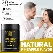 Magnesium Glycinate Gummies with Vitamin D3 (10,000 IU) & K2 – Bone, Heart & Relaxation Support | Vegan Pineapple Flavor (60 Gummies)