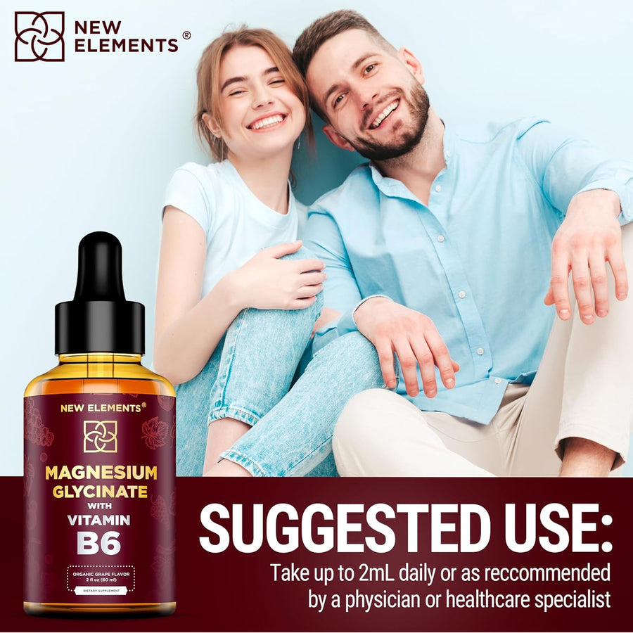 Magnesium Glycinate with Vitamin B6 – Liquid Drops 500 mg + 100 mg | Stress Relief, Sleep & Relaxation, Muscle & Heart Support (2 fl oz)