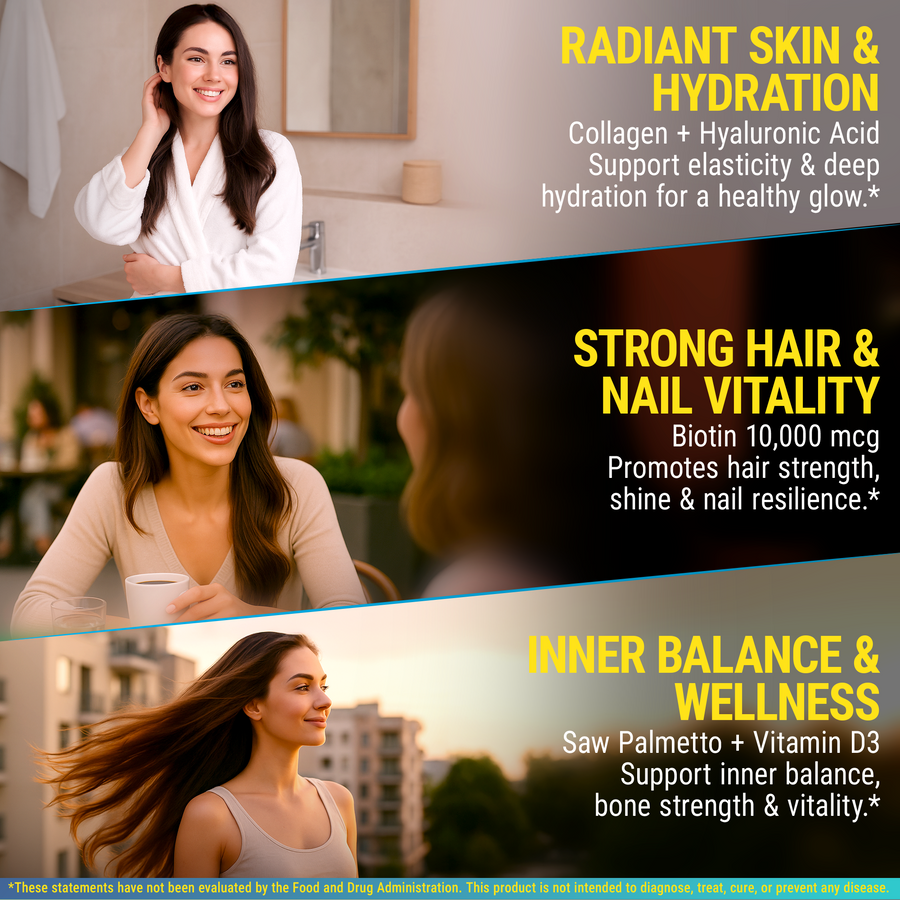 Biotin Gummies with Collagen, Vitamin D3, Saw Palmetto & Hyaluronic Acid – Hair, Skin & Nails Growth Supplement for Women & Men | Pineapple Flavor | 60 Gummies
