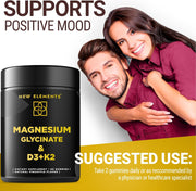 Magnesium Glycinate Gummies with Vitamin D3 (10,000 IU) & K2 – Bone, Heart & Relaxation Support | Vegan Pineapple Flavor (60 Gummies)