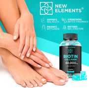 Biotin & Collagen Gummies – Hair, Skin & Nails Support | 10,000 mcg Biotin + 50,000 mcg Collagen Peptides, Strawberry Flavor (60 Gummies)