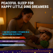 Kids Melatonin Gummies 2mg with Magnesium & Vitamin B6 – Dino-Shaped Sleep Support – Sugar Free, Non-GMO, Gluten-Free – Natural Grape Flavor (60 Gummies)