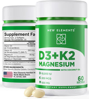 Vitamin D3 (10,000 IU) + K2 (100 mcg) with Magnesium Glycinate (500 mg) – Bone, Heart & Immune Support | Softgels with Coconut Oil (60 Count)