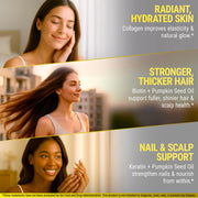 Biotin 10,000mcg with Collagen, Keratin & Pumpkin Seed Oil – Hair, Skin & Nails Supplement for Women & Men | Hair Growth, Strength & Shine | 60 Softgels