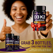 Vitamin D3 K2 Magnesium with Zinc & Calcium | Magnesium Glycinate 1500mg | D3 10,000 IU | K2 200mcg | Calcium 50mg | Zinc 50mg | Bone, Muscle & Immune Support for Women & Men - Vegan - Non-GMO