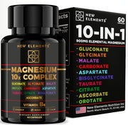 Magnesium 10X Complex – 900mg Elemental Magnesium | Glycinate, Gluconate, Malate, Orotate, Carbonate, Asparate, Taurate, Citrate, Bisglycinate, Ascorbate + Vitamin B6 for Superior Absorption