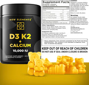 Vitamin D3 K2 Gummies 10,000 IU with Calcium – Bone, Immune & Heart Support – Vegan Pineapple Flavor – 60 Gummies