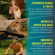 Calcium 1200mg with Vitamin D3 10,000 IU, K2 200mcg, Magnesium Glycinate & Zinc – Bone, Muscle & Immune Support – 60 Vegan Capsules