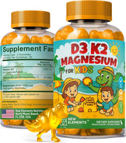 New Elements Kids Vitamin D3 K2 Gummies with Magnesium Glycinate | Strong Bones & Immune Health | Vitamin D3 1000 IU for Kids | Vitamin K2 for Kids 20mcg | Non-GMO, Gluten-Free