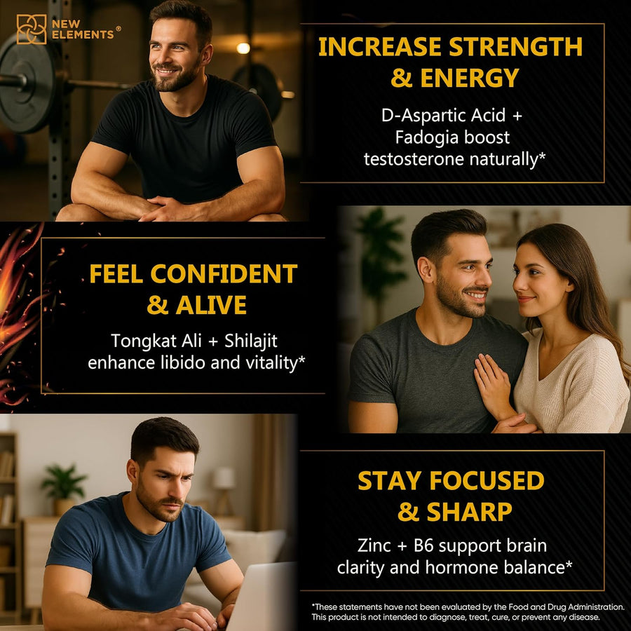 Testosterone Support for Men – Herbal Test Booster with Tongkat Ali, Fadogia Agrestis, Ashwagandha, Shilajit, Tribulus, Ginseng & Zinc | Energy, Strength & Vitality | 90 Capsules