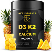 Vitamin D3 K2 Gummies 10,000 IU with Calcium – Bone, Immune & Heart Support – Vegan Pineapple Flavor – 60 Gummies