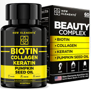 Biotin 10,000mcg with Collagen, Keratin & Pumpkin Seed Oil – Hair, Skin & Nails Supplement for Women & Men | Hair Growth, Strength & Shine | 60 Softgels