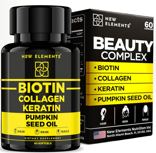 Biotin 10,000mcg with Collagen, Keratin & Pumpkin Seed Oil – Hair, Skin & Nails Supplement for Women & Men | Hair Growth, Strength & Shine | 60 Softgels