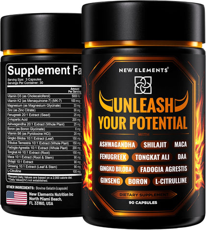 Testosterone Support for Men – Herbal Test Booster with Tongkat Ali, Fadogia Agrestis, Ashwagandha, Shilajit, Tribulus, Ginseng & Zinc | Energy, Strength & Vitality | 90 Capsules