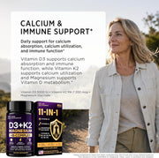 Magnesium Glycinate & B Complex | D3 5000 IU + K2 MK-7 200 mcg with Magnesium Glycinate & 8 B Vitamins; 11-in-1 formula, 60 vegan capsules / 30 servings