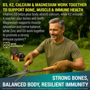 Calcium 1200mg with Vitamin D3 10,000 IU, K2 200mcg, Magnesium Glycinate & Zinc – Bone, Muscle & Immune Support – 60 Vegan Capsules
