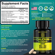 Calcium 1200mg with Vitamin D3 10,000 IU, K2 200mcg, Magnesium Glycinate & Zinc – Bone, Muscle & Immune Support – 60 Vegan Capsules