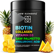 Biotin Gummies with Collagen, Vitamin D3, Saw Palmetto & Hyaluronic Acid – Hair, Skin & Nails Growth Supplement for Women & Men | Pineapple Flavor | 60 Gummies