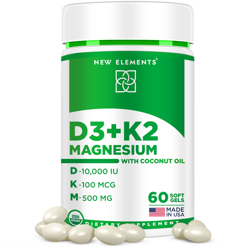 Vitamin D3 (10,000 IU) + K2 (100 mcg) with Magnesium Glycinate (500 mg) – Bone, Heart & Immune Support | Softgels with Coconut Oil (60 Count)