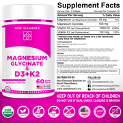 Magnesium Glycinate with Vitamin D3 (10,000 IU) & K2 (200 mcg) – Bone, Heart & Relaxation Support | Softgels with Coconut Oil (60 Count)