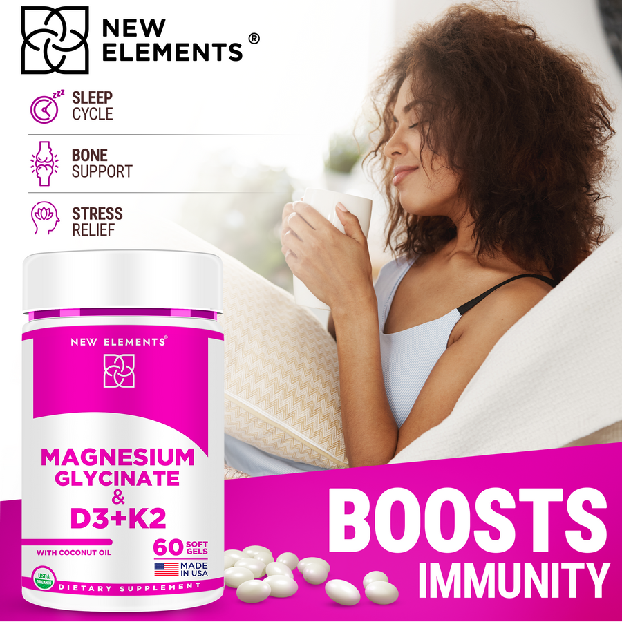 Magnesium Glycinate with Vitamin D3 (10,000 IU) & K2 (200 mcg) – Bone, Heart & Relaxation Support | Softgels with Coconut Oil (60 Count)