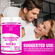 Magnesium Glycinate with Vitamin D3 (10,000 IU) & K2 (200 mcg) – Bone, Heart & Relaxation Support | Softgels with Coconut Oil (60 Count)
