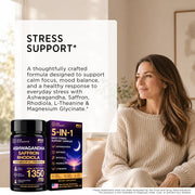 New Elements Ashwagandha Supplements 600mg per Serving with Saffron, Rhodiola Rosea, L-Theanine & Magnesium Glycinate, 5-in-1 Stress Support, Calm Focus & Mood Balance, 60 Vegan Capsules — Amazon gallery image 3