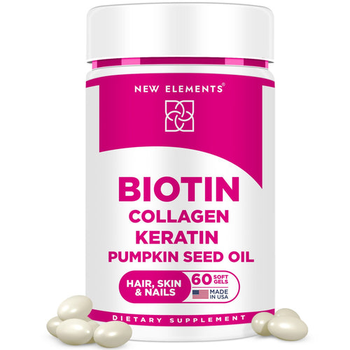 Biotin 10,000mcg with Collagen, Keratin & Pumpkin Seed Oil – Hair, Skin & Nails Supplement for Women & Men | Hair Growth, Strength & Shine | 60 Softgels